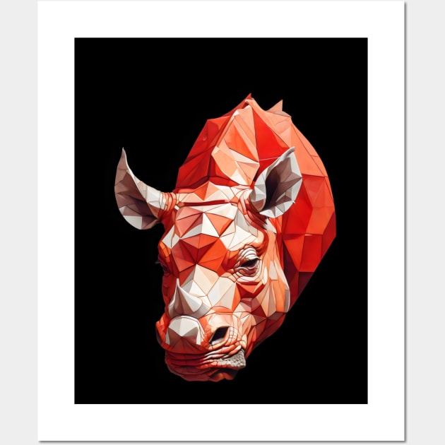 Red rhino head geometric art Wall Art by Spaceboyishere